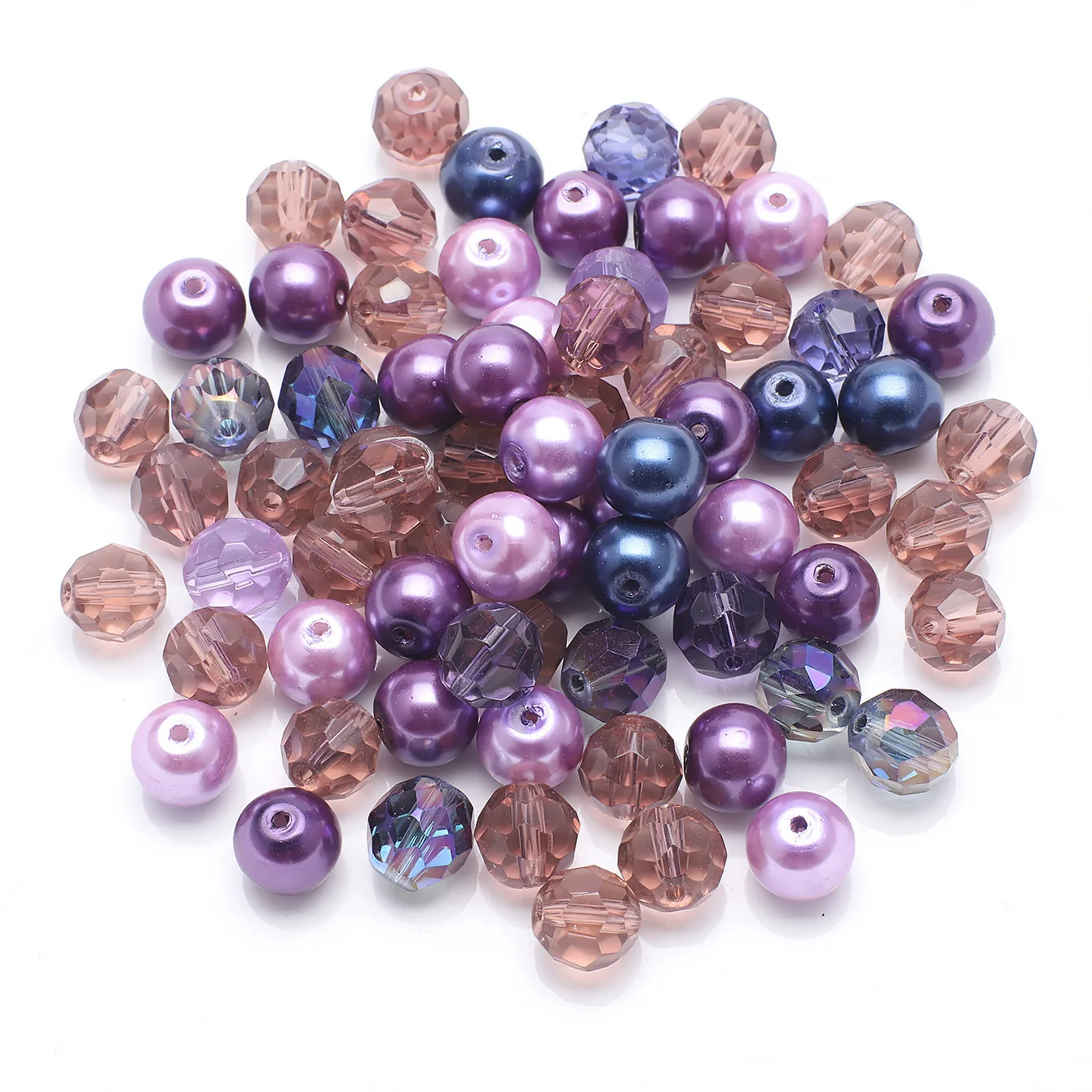 30pcs Mixed 10mm Faceted Crystal Beads Round Acrylic Faux Pearl Loose Spacer For Necklace Bracelet Jewelry Making Accessories