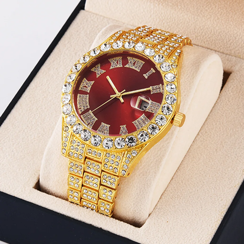 Hot selling Men's Personalized Hip Hop Style Diamond Set Quartz Watch Men's 2024