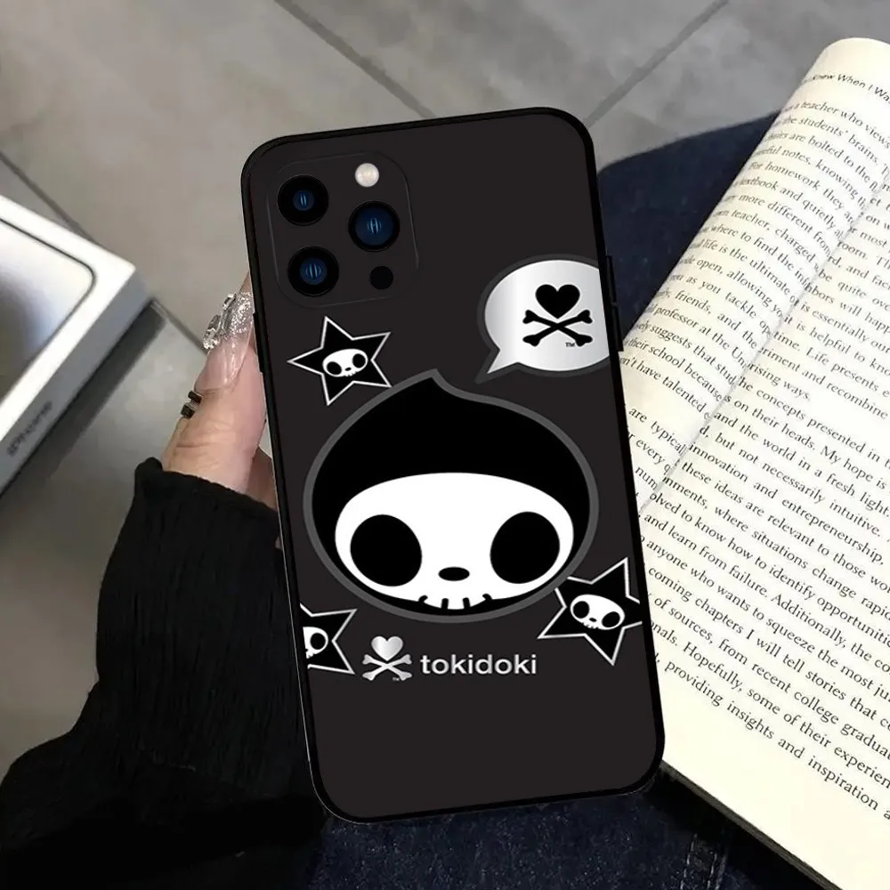 Japan Cute T-Tokidokis  Phone Case  For iPhone 11 12 13 14 15 Pro Max Mini Plus XS XR X Black Silicone Soft Case