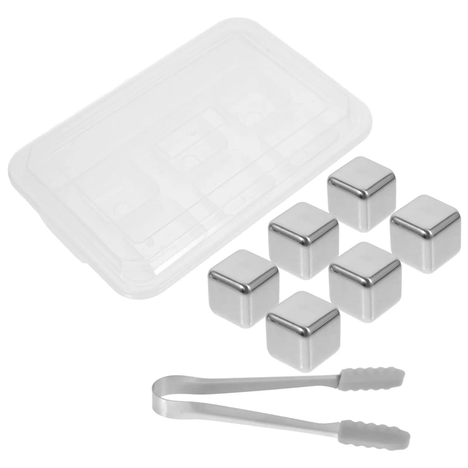 

1 Set Reusable Stainless Steel Ice Cubes Whiskey Stone Chilling Stones Metal Cubes Tong Bar Beverage Cooler Set