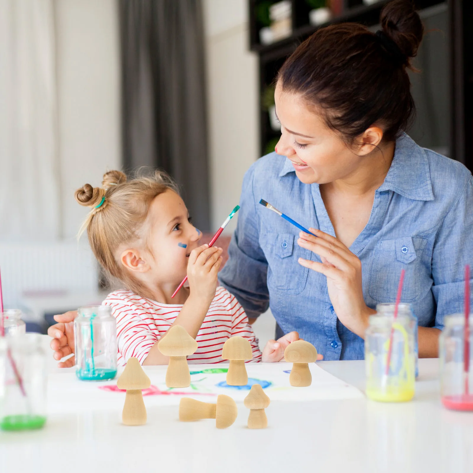 

30pcs Diy Wooden Craft Kits Unfinished Kids Painting Graffiti Mushroom Models For Children Art Projects Mini Mushroom Adorns