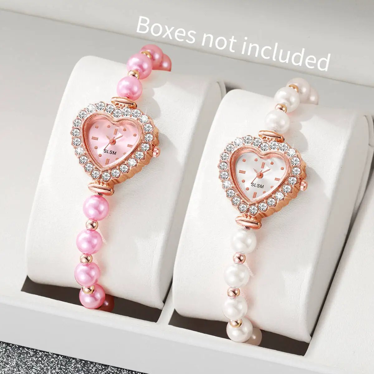 2PCS/Set Fashion Women Watches Quartz Watch Imitation Pearl Bracelet Heart Dial Wristwatch Reloj MujerWithout Box