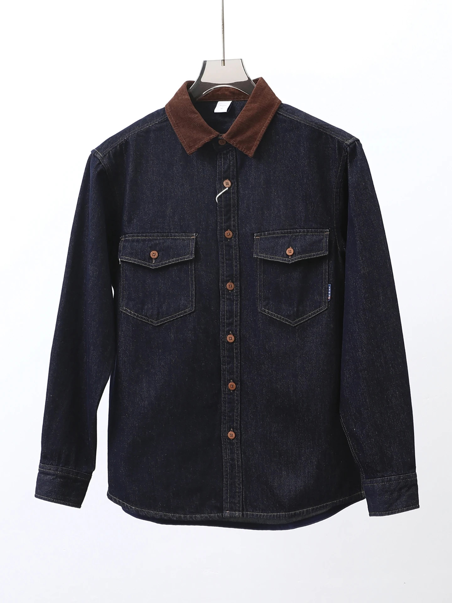 

Retro American Indigo Long Sleeve Thick Denim Shirt with Pocket Youth Trendy Workwear Classic Style Outerwear for Men