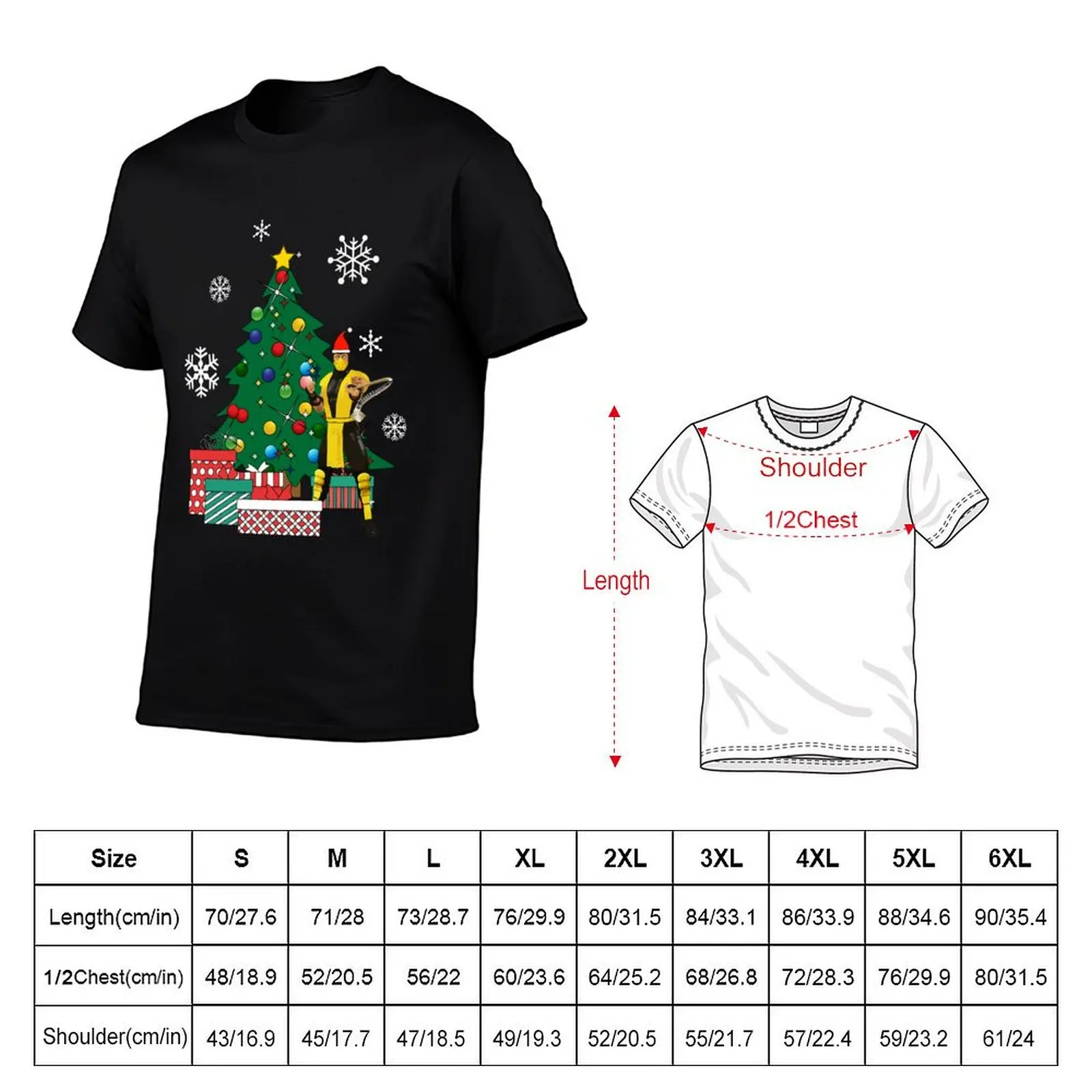 Scorpion Around The Christmas Tree Mortal Kombat T-Shirt Daily Work Short Sleeve Top