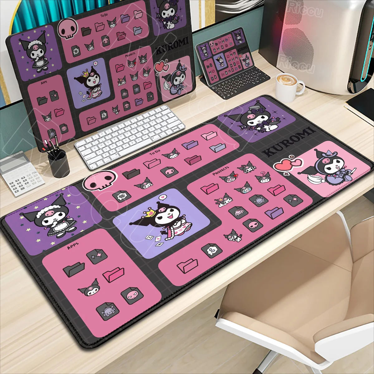 

Super Cute Sanrios Kuromi Mousepad HD Print Computer Non-slip Mouse Pad XXL 900x400mm Keyboard Laptop Gaming Office PC Desk Pads