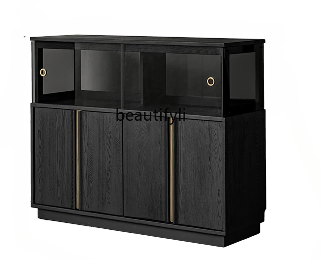 

Black sideboard solid wood living room coffee cabinet modern simple porch display cabinet