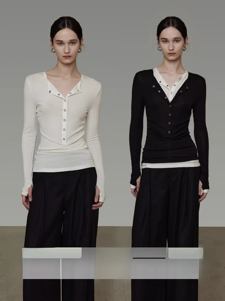 

Slim Fit f Open Knit Base irt Women's Spring Faion 2026 New Small Design Versatile Knitted Top Commute Sle Regular L...