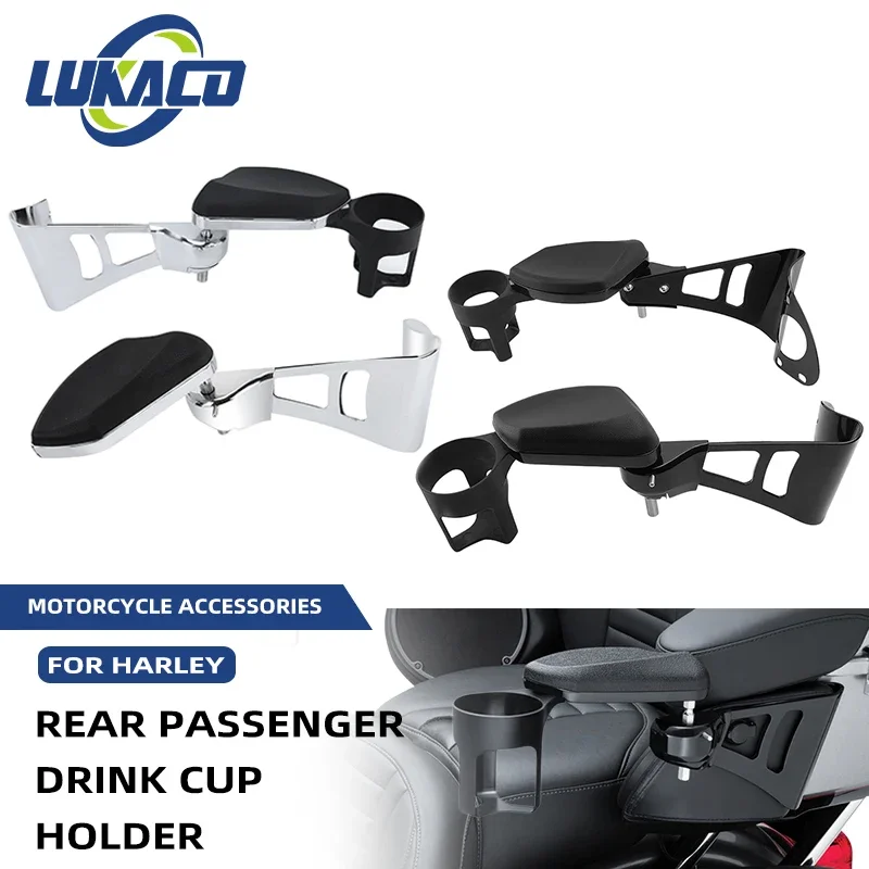 1 par de apoios de braços traseiros para motocicleta, apoio de copo para garrafa de bebida, para harley touring electra road tri glide 2024