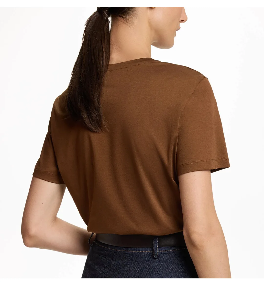 CH Premium Reine Baumwolle Besticktes T-Shirt Braun CHHC Buchstaben-Besticktes Oberteil Damen 2026 Neu Einfaches Rundhals-Basisshirt – Detail 6