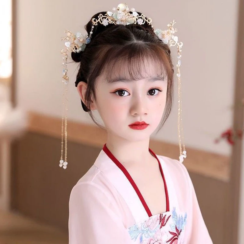 Tocado Hanfu antiguo Stye horquilla Vintage chino, accesorios para el cabello, juego de pinzas para el cabello, disfraz de decoración de borla para niña de hadas