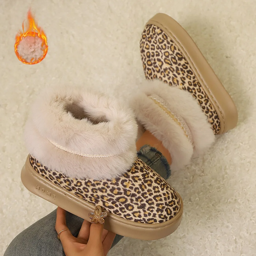

New Snow Boots Ankle Boots Warm Non-Slip Sole Women's Slippers Fluffy Thick Bottom Home Cotton Shoes Winter