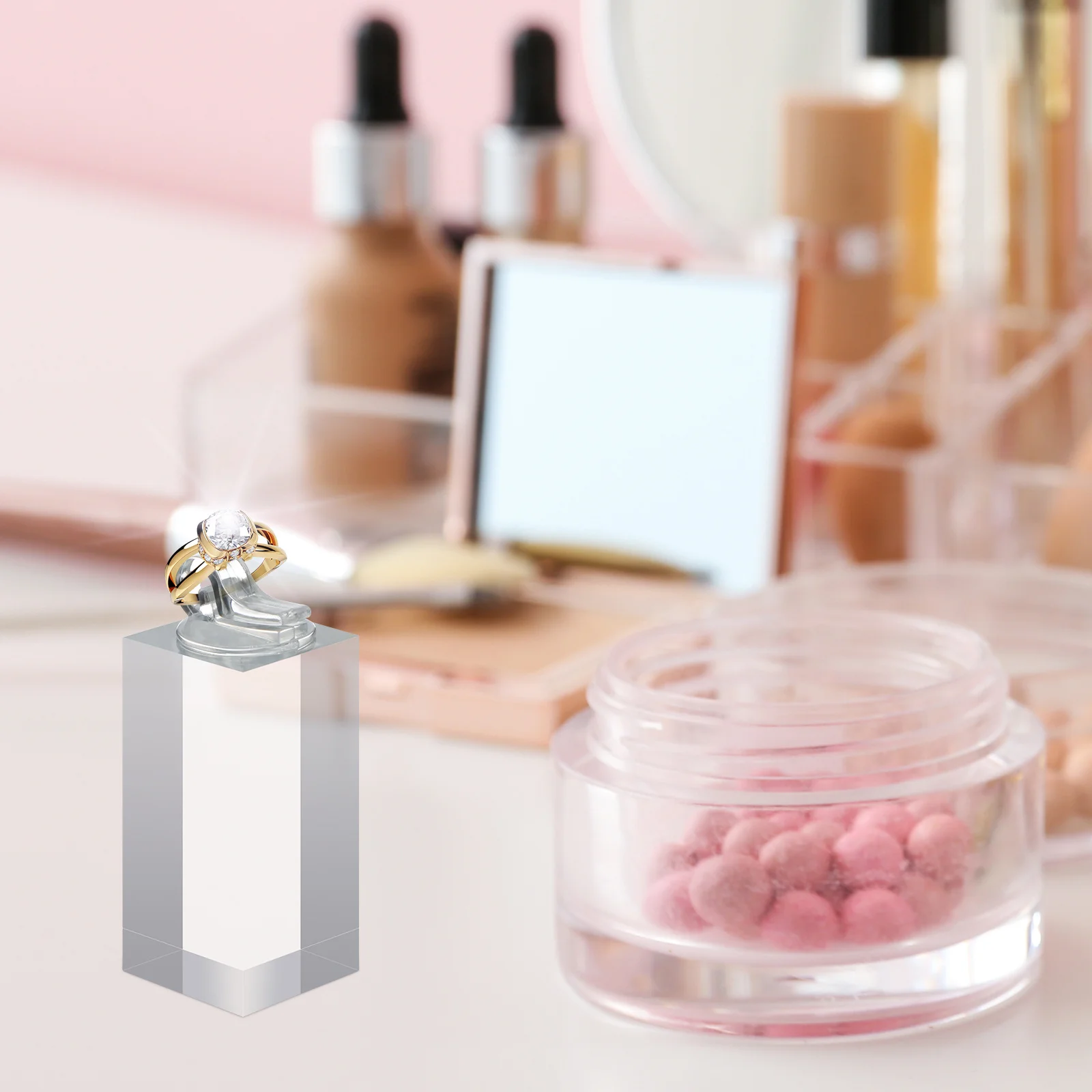 

7 шт., прозрачная акриловая подставка для колец, кубический держатель для сережек, компактная витрина для ювелирных изделий для счетчика, прозрачный футляр для хранения