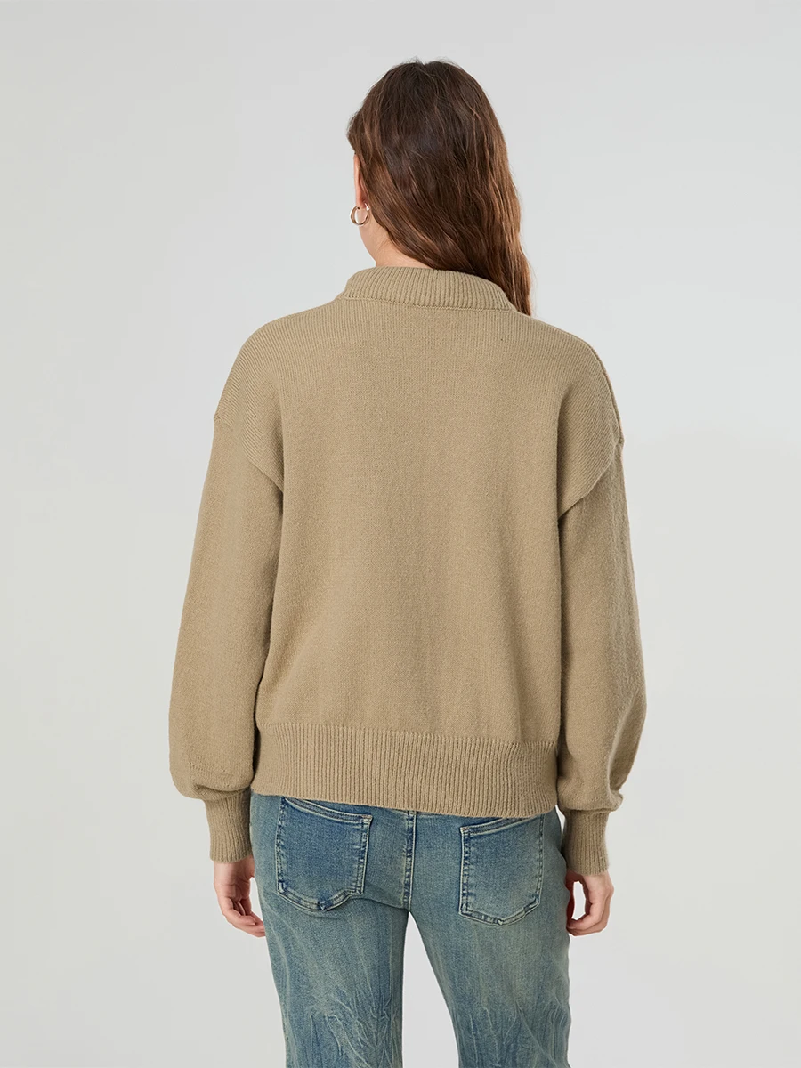 Women s Autumn Loose Sweater Solid Color Long Sleeve Deep V-Neck Knitwear Pullover