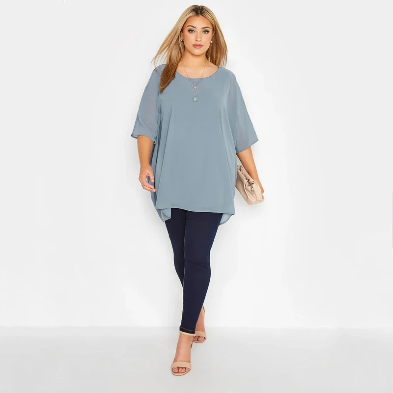 Blusa de manga Batwing feminina, plus size, solta, elegante, verão, manga 3/4, casual, escritório, túnica tops, roupas de tamanho grande, 7XL