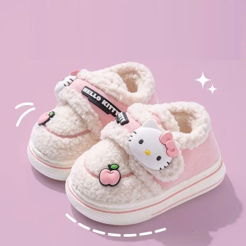 

Хлопковая обувь Sanrio Hello Kitty для девочек, детская зимняя утолщенная нескользящая верхняя одежда, новая повседневная модная обувь с героями мультфильмов Kawaii
