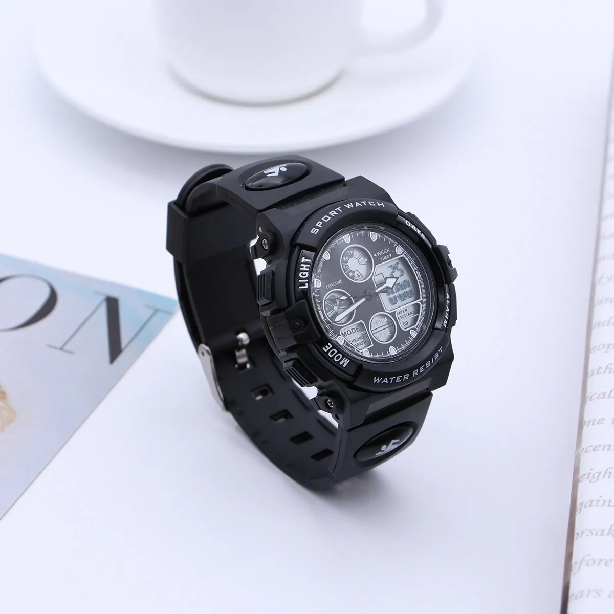 Black Waterproof Digital Sports Watch Multifunctional Electronic Wristwatch Outdoor Night Light Stopwatch Alarm