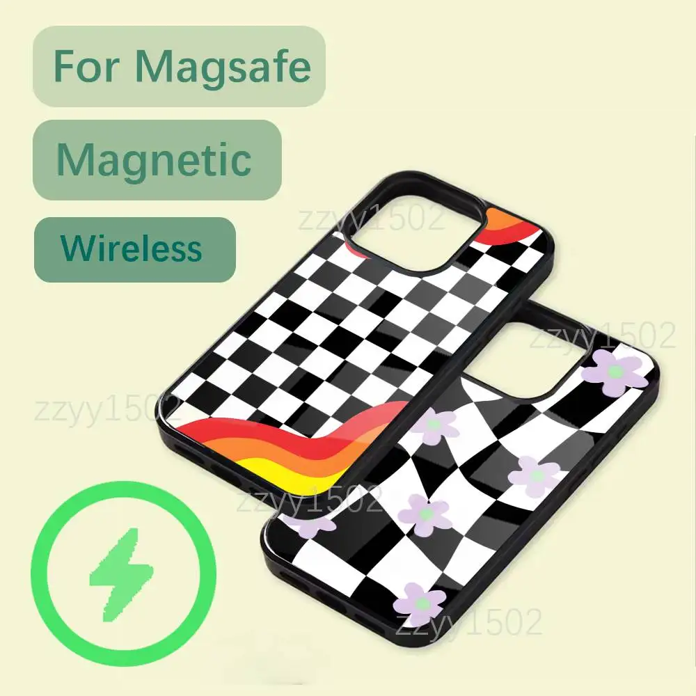 

Black White Stylish Checkerboard Phone Case For iPhone 17,16,15,14,13,12,11,Pro,Max,Plus,Mini,SE4,E Magsafe Wireless Charging