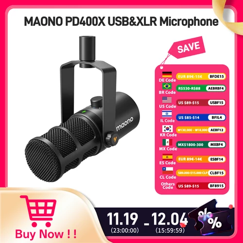 Imagen 1 del producto Maono USB/XLR Micrófono dinámico profesional Todo de metal con ganancia de silencio de un toque Conector para auriculares y control de volumen para Podcasting Live Streaming Youtube PD400X