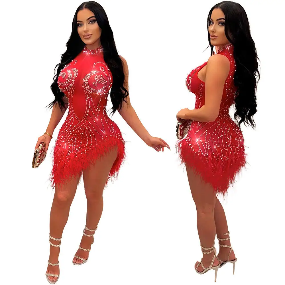 Sexy Faionable Me Frisado Pena Dr Feminino Regular Sve Midi Cintura Dr Temporada de Verão Longo Sve redondo Ne Dr