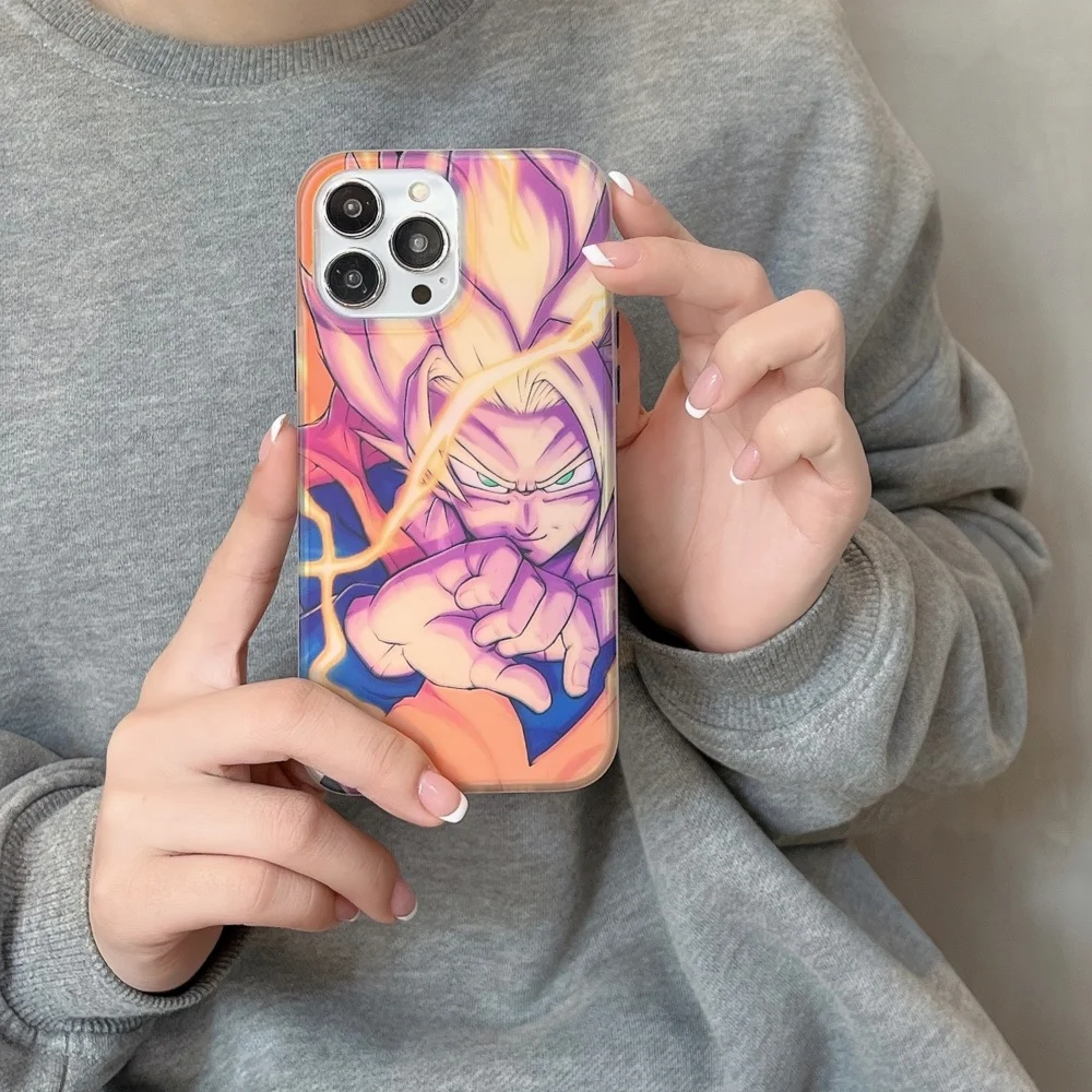 Perlindungan Casing Lunak Laser Anime Z Gokus Jepang untuk iPhone 16 15 13 14 Pro Max Coque Keras Mewah