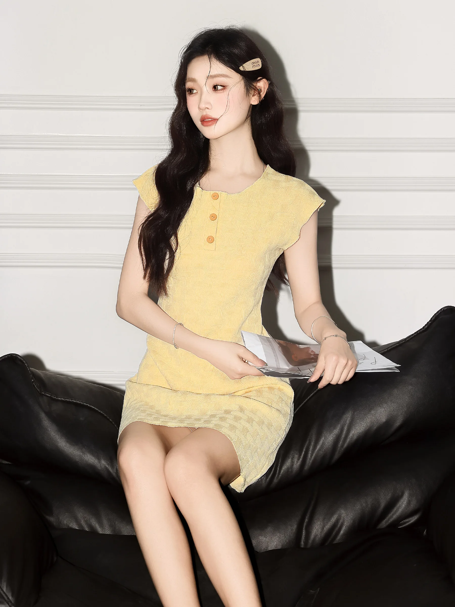 La Chapelle Yellow Svel Dr Women's Faion Slim Fit صيف جديد وصول Dr Ele Sensation Small ence #4