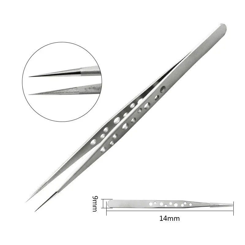 Elbow Pointed DIY Tweezers Clip Electronic Mobile Phone Maintenance Tools High Precision Stainless Steel Tweezers with Holes