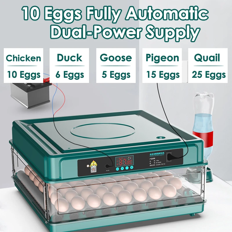 

10/12 Eggs Incubator Fully Automatic Temperature Control / Water Replenishment Turner Chicken Goose Quail Birds Brooder Hatchery