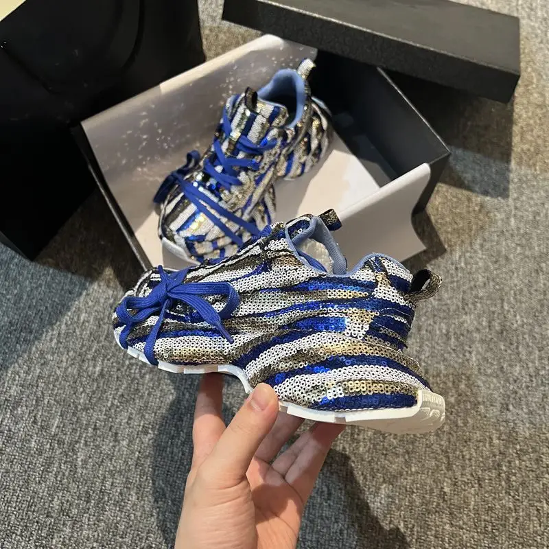Women's Striped Sequin Lace Up Platform Sneakers Shiny Sparkly Comfortable Daily Party Streetwear Casual Footwear Drop Shipping