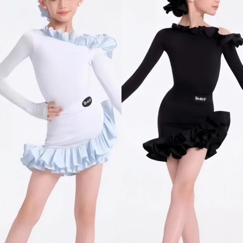 

Customized Latin Dance Dress for Girls Long Sleeve Top Fishbone Performance Costumes Training Skill Clothes