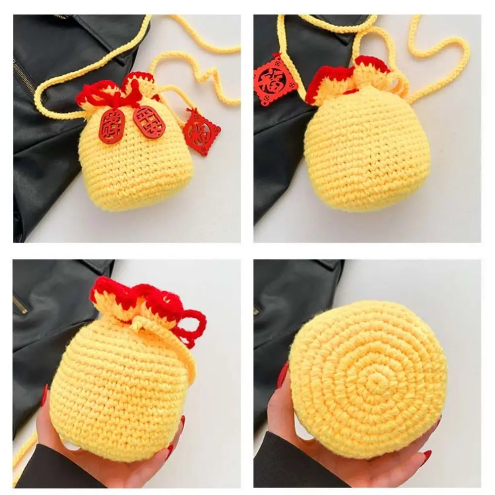 محبوك السنة الجديدة حقيبة كتف الدانتيل يصل النمط الصيني محظوظ حقيبة كروسبودي قلادة محفظة نسائية للعملات المعدنية للأطفال حقيبة ساعي الأطفال