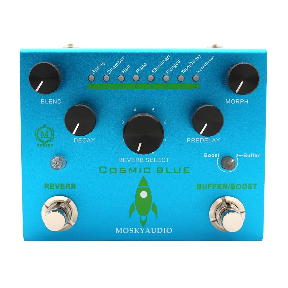 

Педаль для создания эффектов для гитары MOSKYAUDIO COSMIC BLUE, цифровая электрическая гитара с реверберацией, 8 режимов реверберации, Регулируемые режимы для гитары, бас