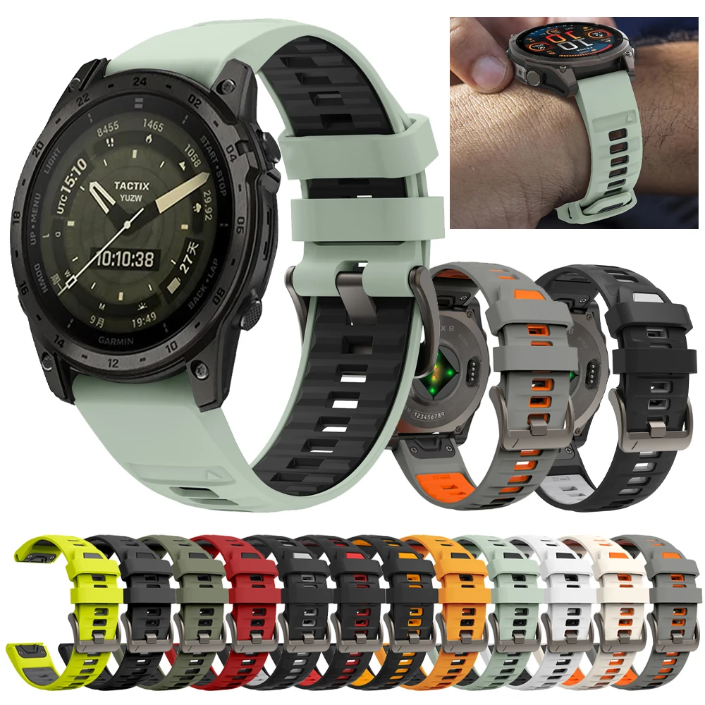 22mm 26mm Quick Release Strap For Garmin Tactix 7 Pro AMOLED Delta Bravo/Fenix 8 E/Quatix 7X Watch Band Silicone Bracelet Correa