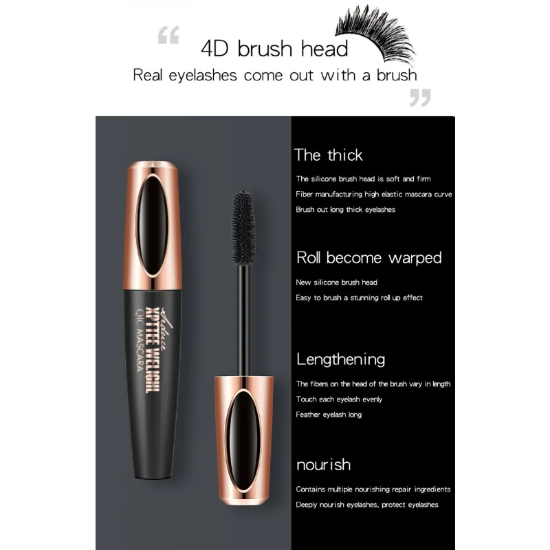 이Lápis de delineador líquido 4D Conjunto de rímel à prova d'água Cosméticos Fibra para os olhos Brush de silicone de onda longa Lápis de sobrancelha Olhos 