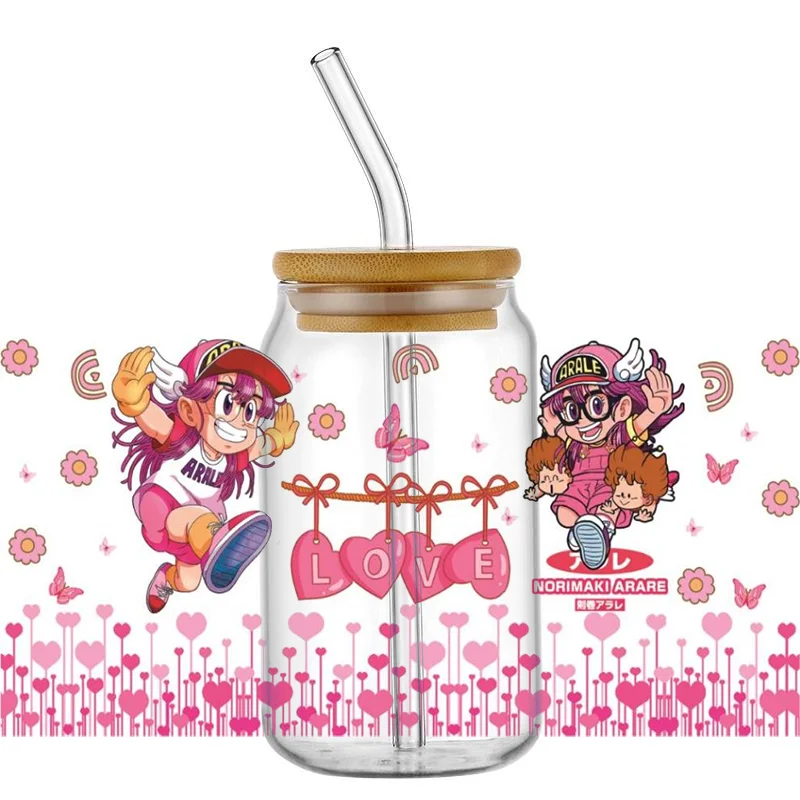 Miniso Dr. Slump Cute Girl 16OZ UV DTF Cup Wrap Transfer Sticker Custom Label DIY Waterproof Logo For Libbey Glass Can