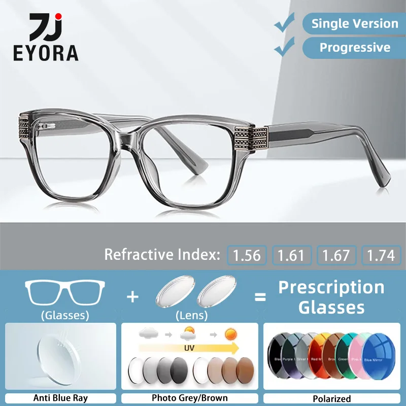 

EYORA Personalized Vintage Square Reading Glasses Myopia Eyewear Hyperopia Anti Blue Light Progressive Photochromic Eyewear Lens