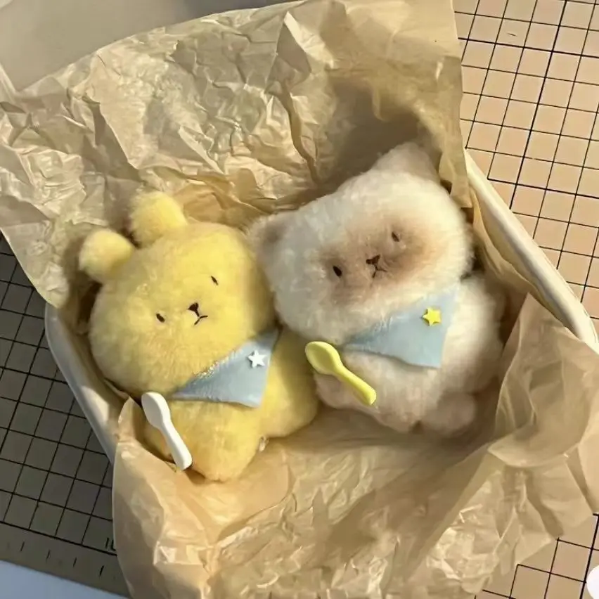 카와이 핸드메이드 봉제 쌀 고양이 토끼 동물 키체인 귀여운 공예 가방 참 장식 지갑 액세서리 귀여운 펜던트 친구 선물