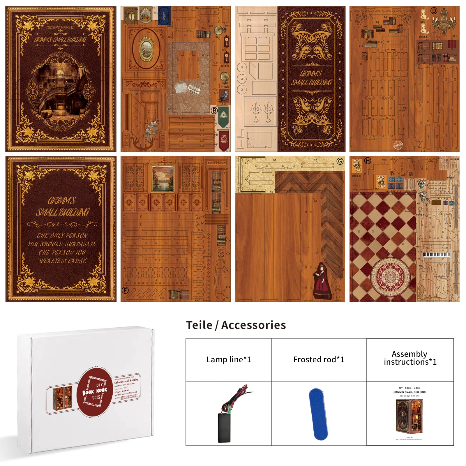 DIY Book Nook Kit Miniatur Puppenhaus Retro Bibliothek Bücherregal Einsatz Holzmodell Lernspielzeug Geschenk für Erwachsene