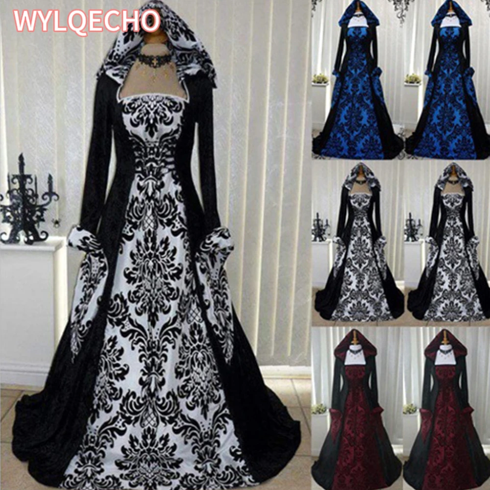 

Halloween Costume Witch Medieval Dress Women Adult Large Size Scary Cosplay Gothic New Wizard Halloween Costumes for Women