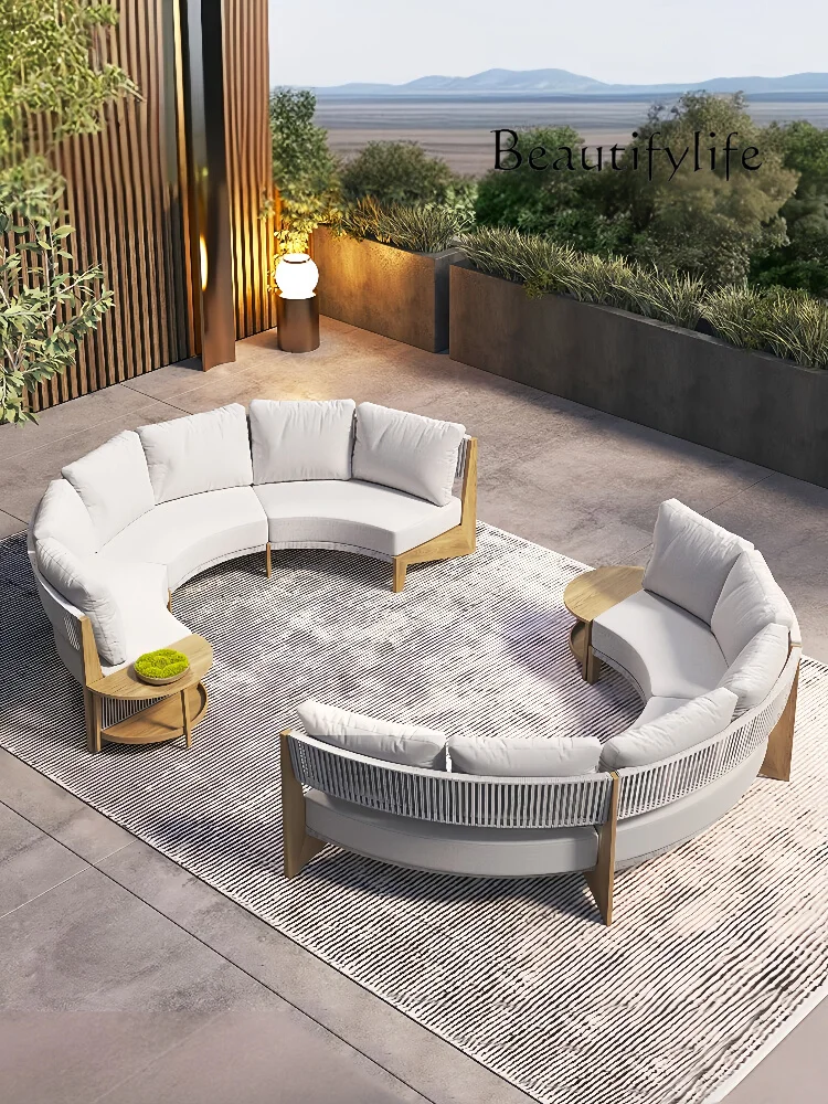 

Outdoor sofa courtyard rattan open-air courtyard garden villa restaurant teak outdoor rain protection