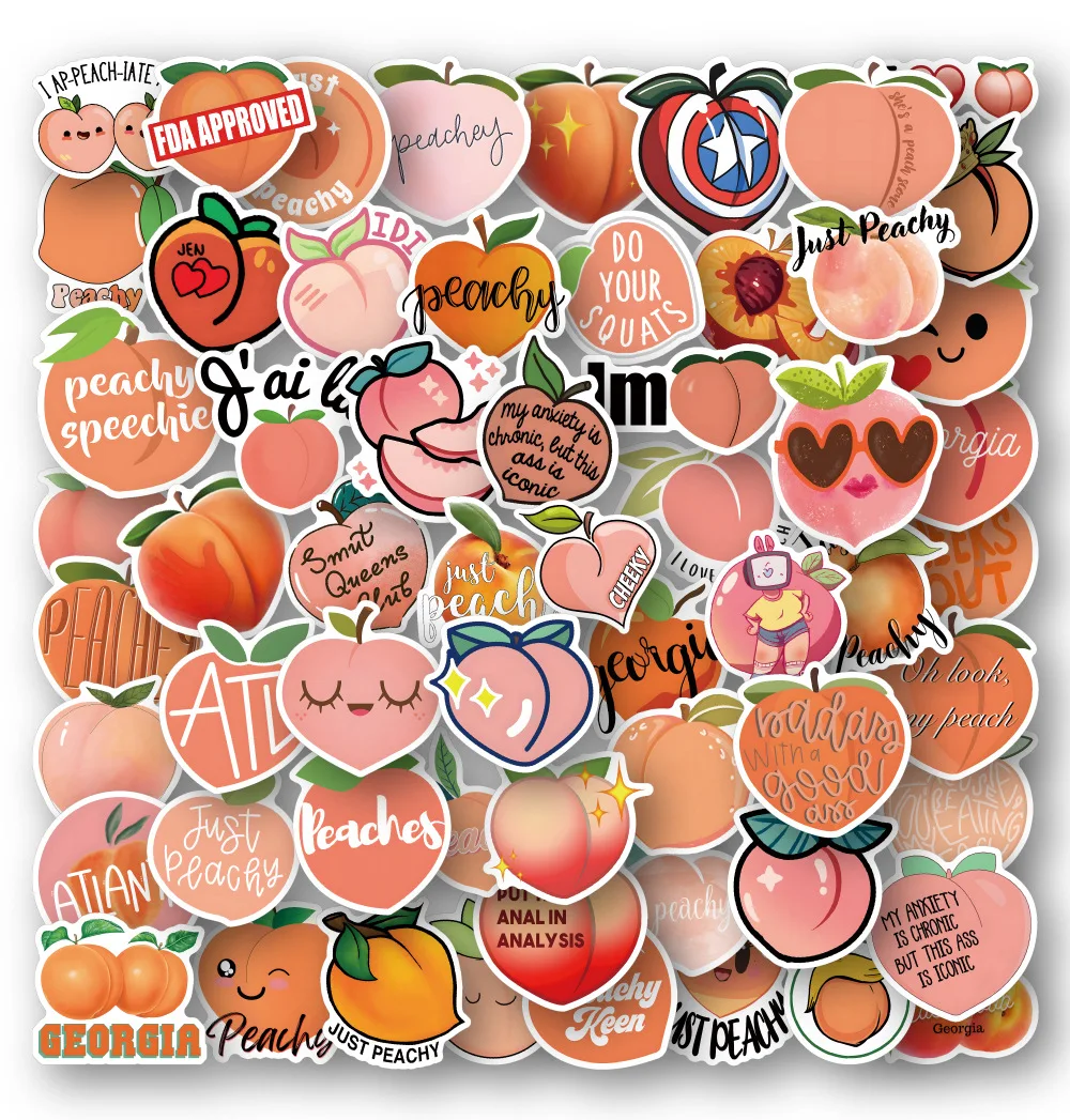 50Pcs/Lot Cartoon Peach Stickers Waterproof Vinly Stickers For Skateboard Laptop Luggage Water Bottle Car Decals