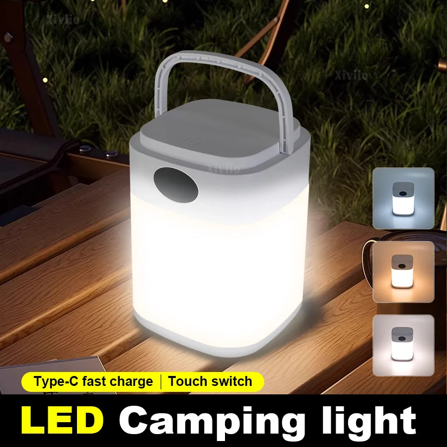 Timer Night Light Dimmable USB Rechargeable Camping Lights Portable Tent Lamp With Hook Bedside Table Lamp 3Modes Remote Control