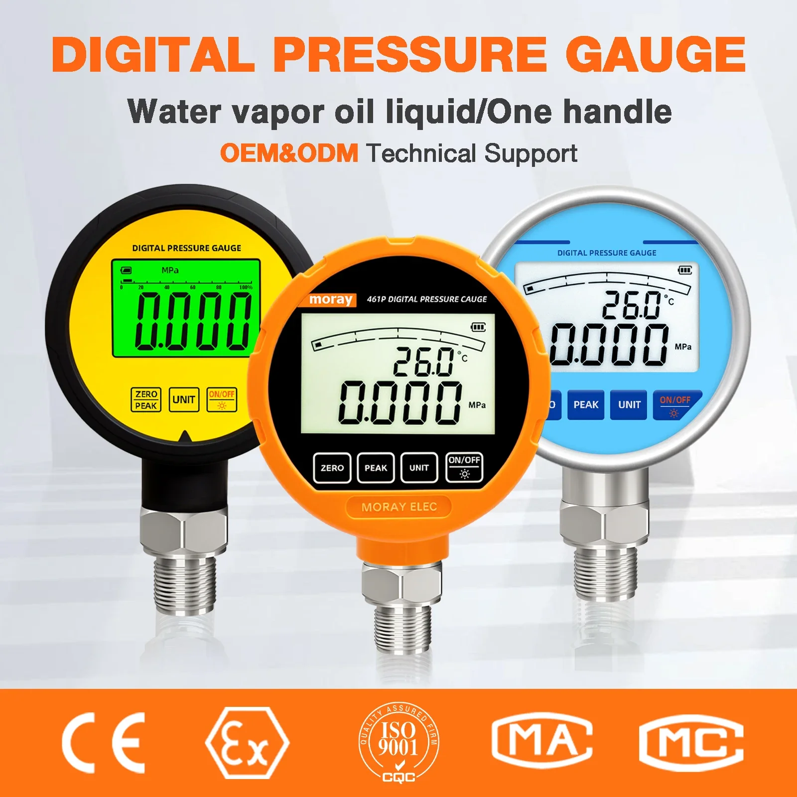 NEW ME461P Digital Display 4-20ma Air Oil Pressure Gauge Accuracy LCD Stainless Steel Gas Liquid Fuel Manometer