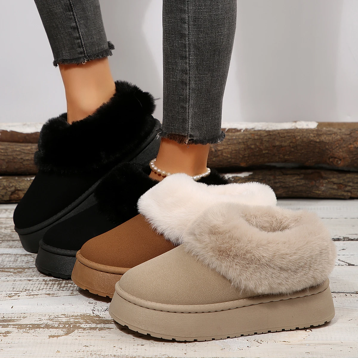 2025 New Warm Women Winter Flats Shoes Short Plush Fur Ankle Snow Boots Casual Retro Comfortable Sport Boots Zapatos De Mujer