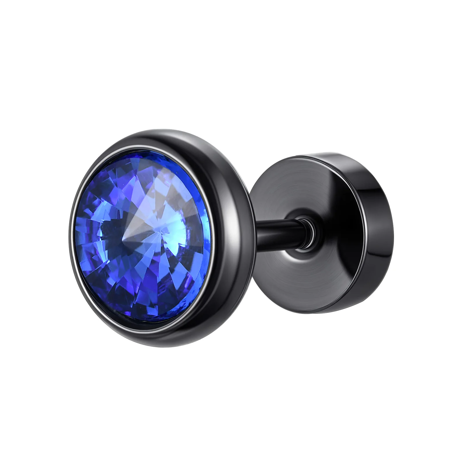 Men's Black Stainless Steel Stud Earrings, 8MM
