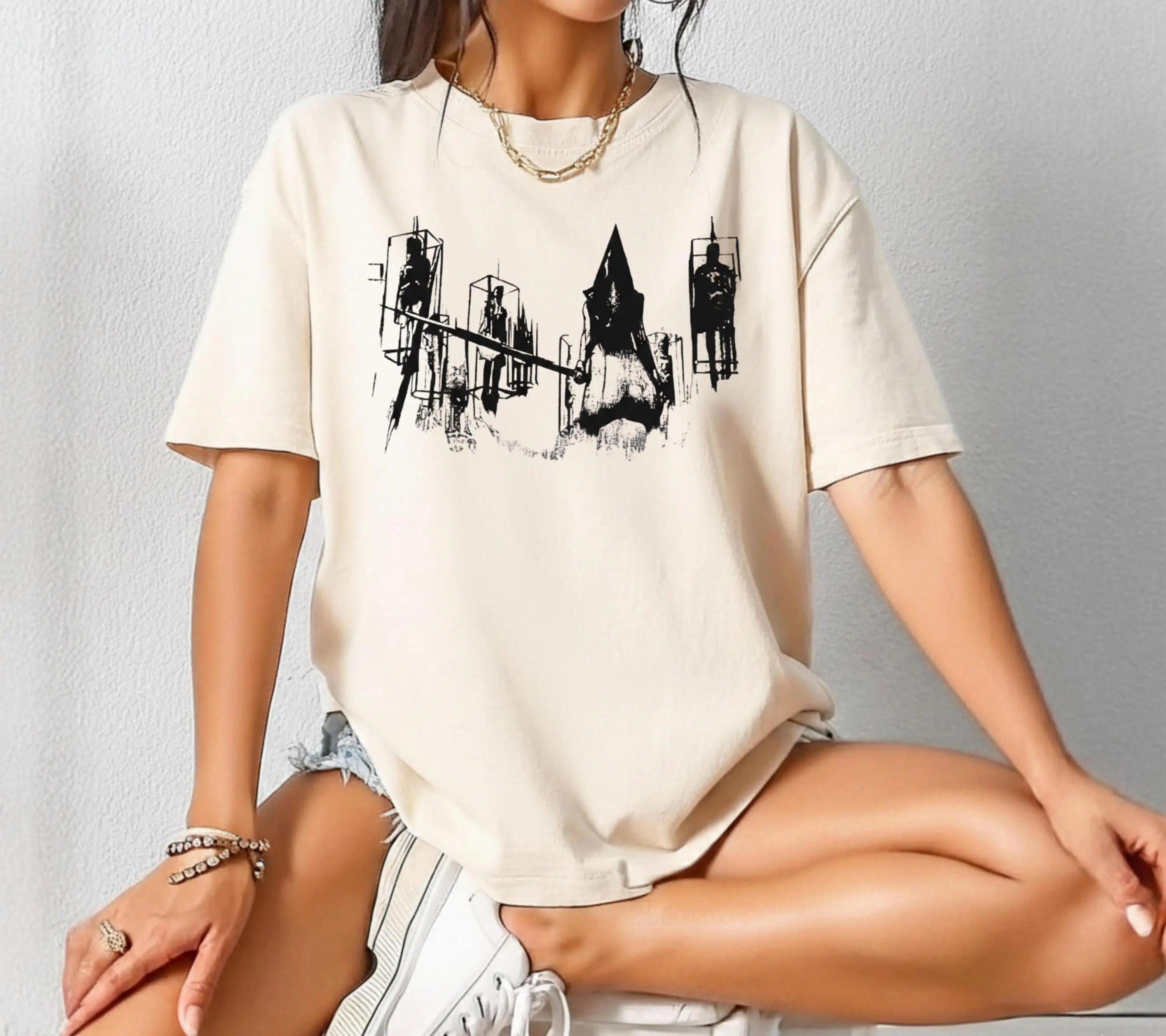 

Plus Size Summer Women's Vintage Silent Hill Gamer T-Shirt Cotton Breathable Stylish Versatile Street Style Oversized