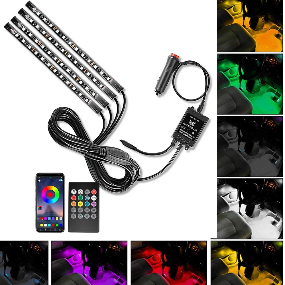 

Universal Car RGB Ambient Lights LED Strip Interior Atmosphere Lamps 8 Colors Decorative Off Road APP Adjustable Cig Jack
