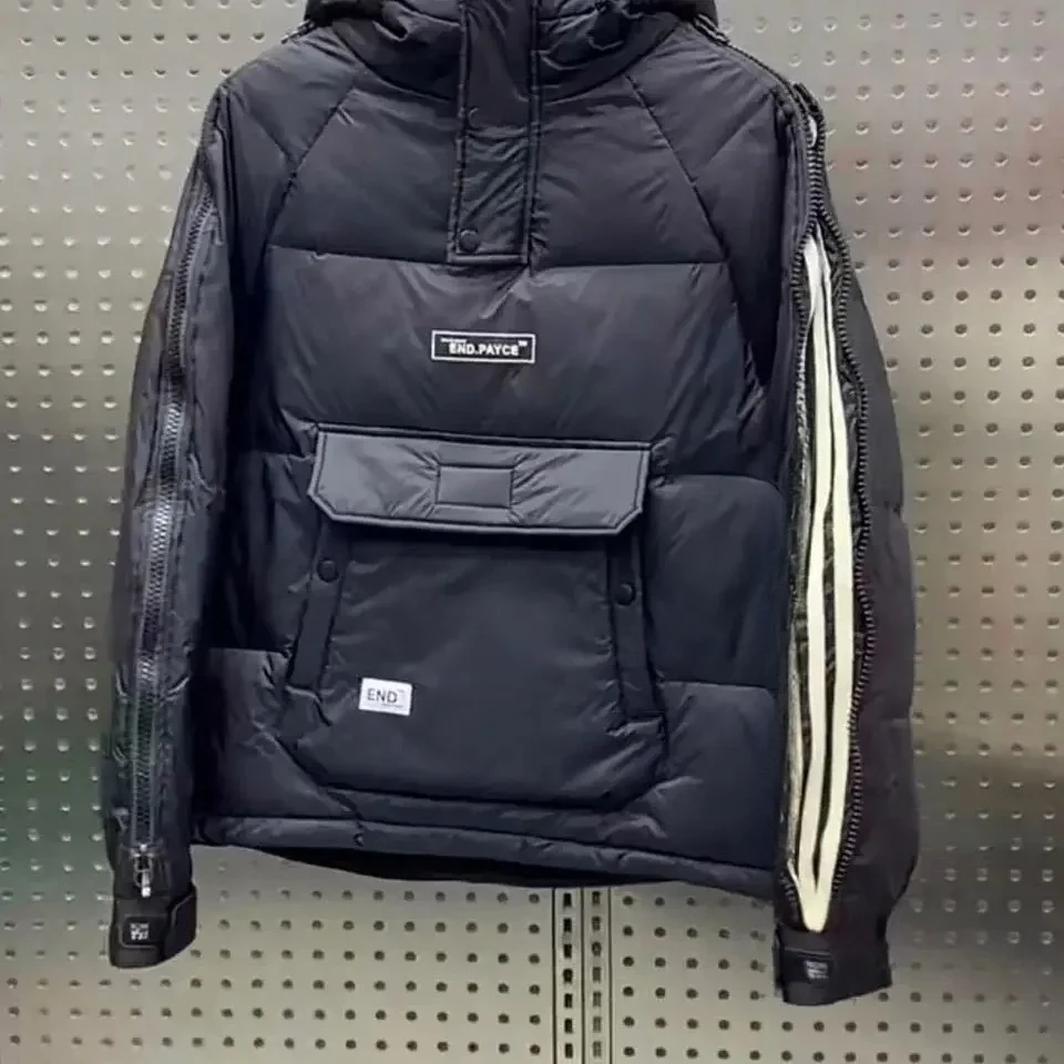 Nova moda grande bolso acolchoado jaqueta na moda masculina com capuz ferramentas engrossar casaco térmico casal versátil jaqueta casual