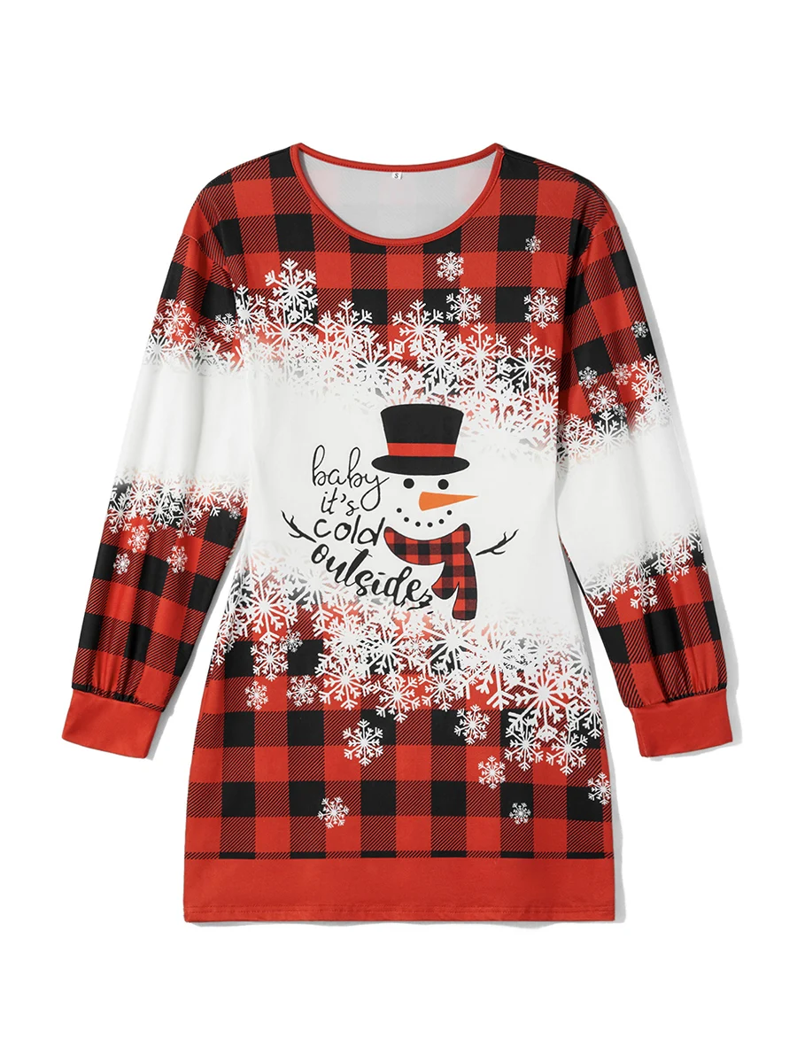 Women Funny Christmas Dress Off Shoulder Long Sleeve Reindeer Snowflake Print Tunic Dress Plus Size Xmas Holiday Shirt Dress