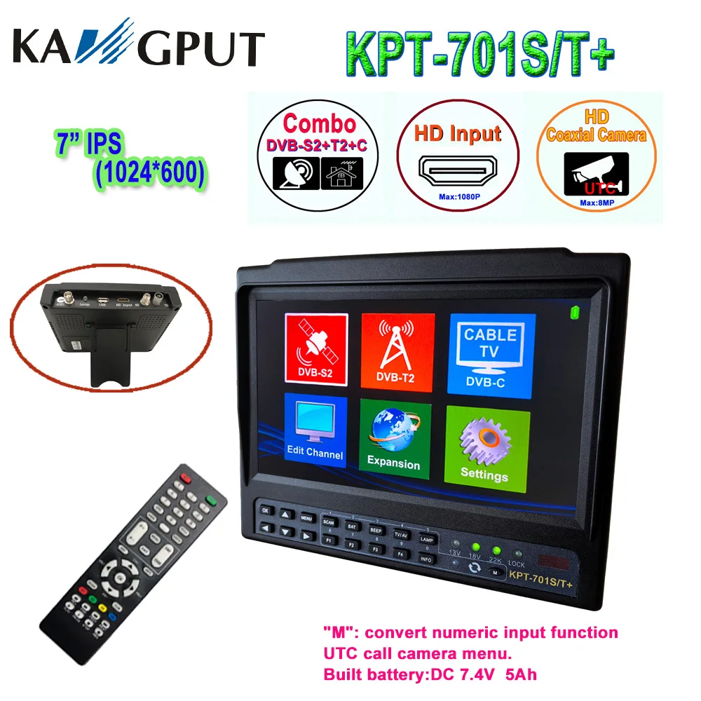 KPT-701ST DVB-S2 +DVB-C+DVB-T2 Combo MPEG4 Satellite TV Receiver  7”Inch TFT LCD Screen MP4 Hevc(H.265) AVS/