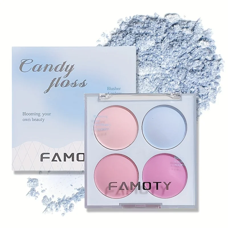 Candy Floss Blush Palette 4 Colors Matte Powder Blushes Waterproof Long-Lasting Coverage Pink, Purple, and Blue